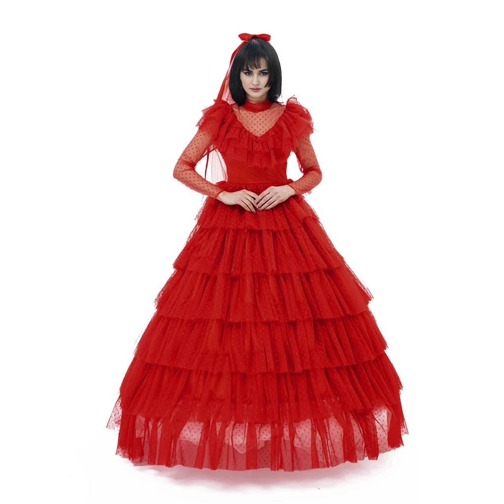 Women Lydia Deetz Costume Red Wedding Dress Horror Movie Beetle Bride Cosplay Outfit 1 Women Lydia Deetz Costume Red Wedding Dress Horror Movie Beetle Bride Cosplay Outfit