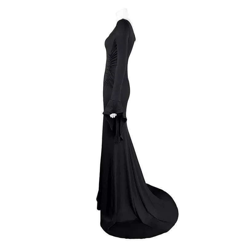 Morticia Addams Dress Adult Floor Length Evening Gown Costume Black Gothic Morticia Party Dress 4 Morticia Addams Dress Adult Floor Length Evening Gown Costume Black Gothic Morticia Party Dress - Image 4