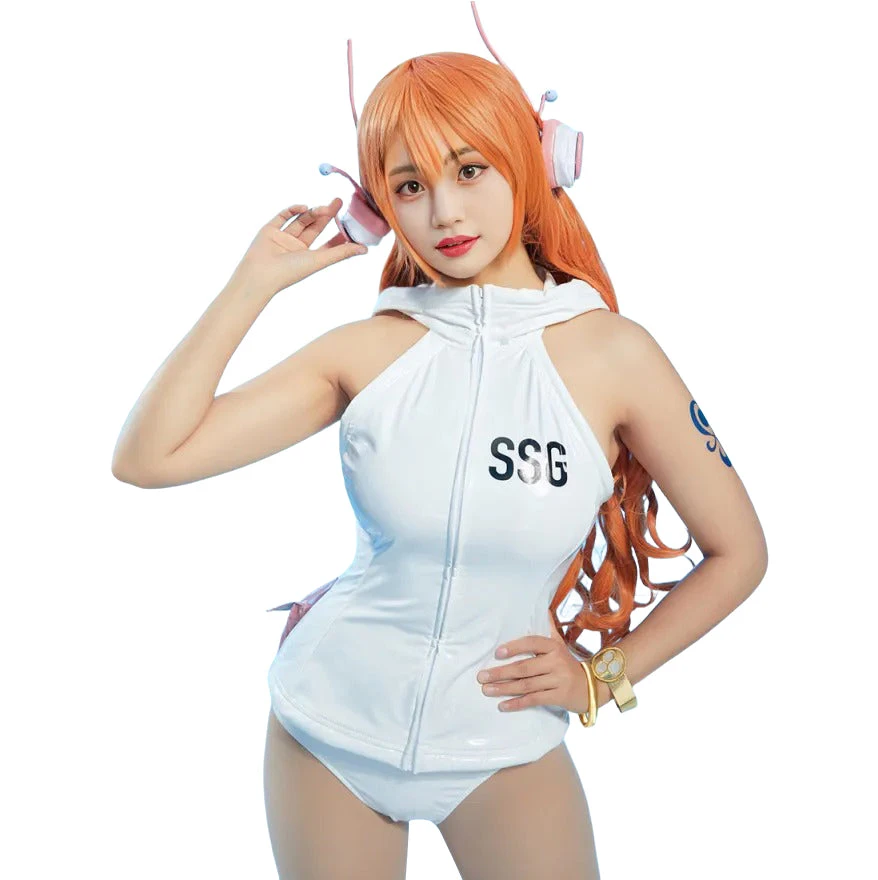Sexy Navigator Costume Egghead Island Arc White PU Leather Uniform 1 Sexy Navigator Costume Egghead Island Arc White PU Leather Uniform