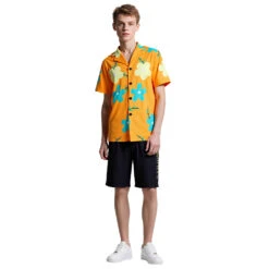 Mens Sanji Cosplay Costume Egghead Island Outfit Hooded Orange Shirt And Shorts Casual Costume For Vacation