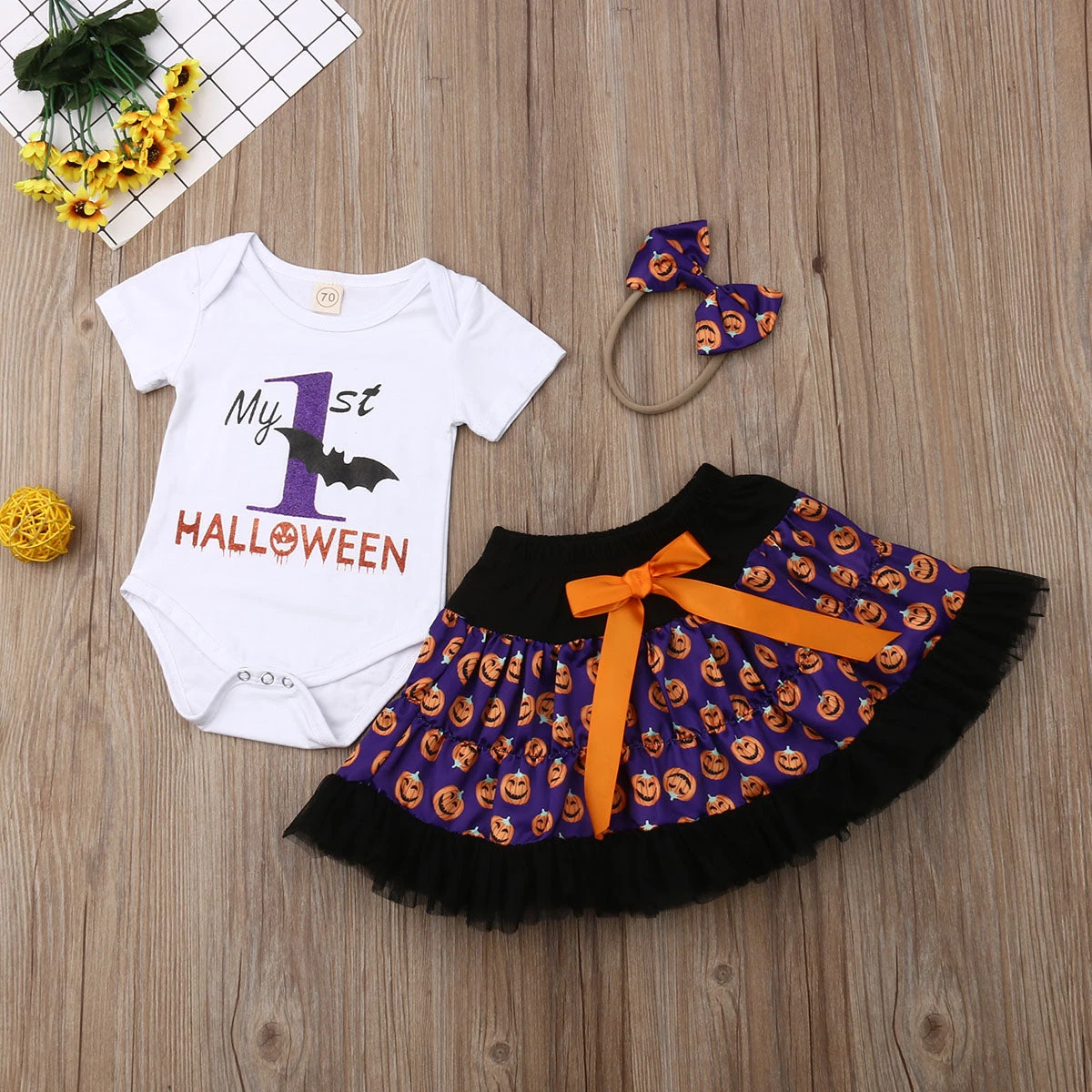 Baby Girls Halloween Romper Tutu Dress Headband Outfits 3PCS 3 Baby Girls Halloween Romper Tutu Dress Headband Outfits 3PCS - Image 3