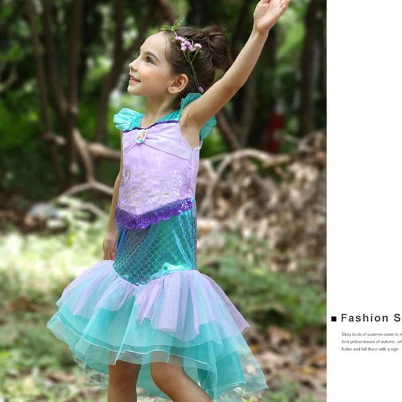 Girls Princess Mermaid Dress Halloween Carnival Party Ariel Dress 4-10Y 6 Girls Princess Mermaid Dress Halloween Carnival Party Ariel Dress 4-10Y - Image 6