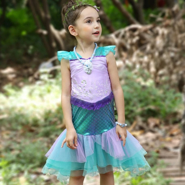 Girls Princess Mermaid Dress Halloween Carnival Party Ariel Dress 4-10Y 2 Girls Princess Mermaid Dress Halloween Carnival Party Ariel Dress 4-10Y - Image 2