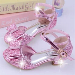 Girls Princess Glitter Bow Tie Shoes Mini Heels With Ankle Strap -Children Toys Sale product image 906475883