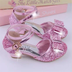 Girls Princess Glitter Bow Tie Shoes Mini Heels With Ankle Strap -Children Toys Sale product image 906475885