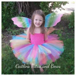 Girls Rainbow Tutu Dress Fluffy Tulle With Butterfly Wing Cosplay Costume -Children Toys Sale product image 987393043