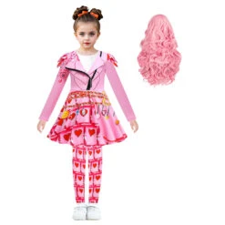 Girls Queen Of Hearts Costume The Rise Of Red Bridget Pink Dress Pants And Wig For Halloween Carnival