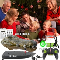 RC Boat With Alligator Head 2.4GHz Scary Funny Crocodile Remote Control Boat Prank Toy For Children -Children Toys Sale rc boat 2 in 1 crocodile head boat 12