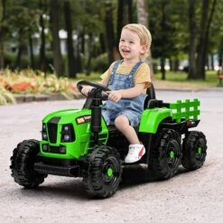 Childrens Ride On Tractor With Trailer 2 In 1 Remote Control 12V Power Wheels Tractor Kids Ride On Toys -Children Toys Sale remote control childrens Ride on Tractor 1
