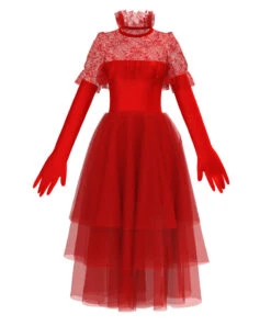 Adult Lydia Deetz Outfit Beetle Bride Red Wedding Dress Gothic Cosplay Costume With Veil And Gloves 8 Adult Lydia Deetz Outfit Beetle Bride Red Wedding Dress Gothic Cosplay Costume With Veil And Gloves -Children Toys Sale sku 04