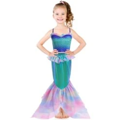 Girls Mermaid Costume Tops And Mermaid Tail Dress 2pcs Suit Princess Outfit For Kids Dress Up