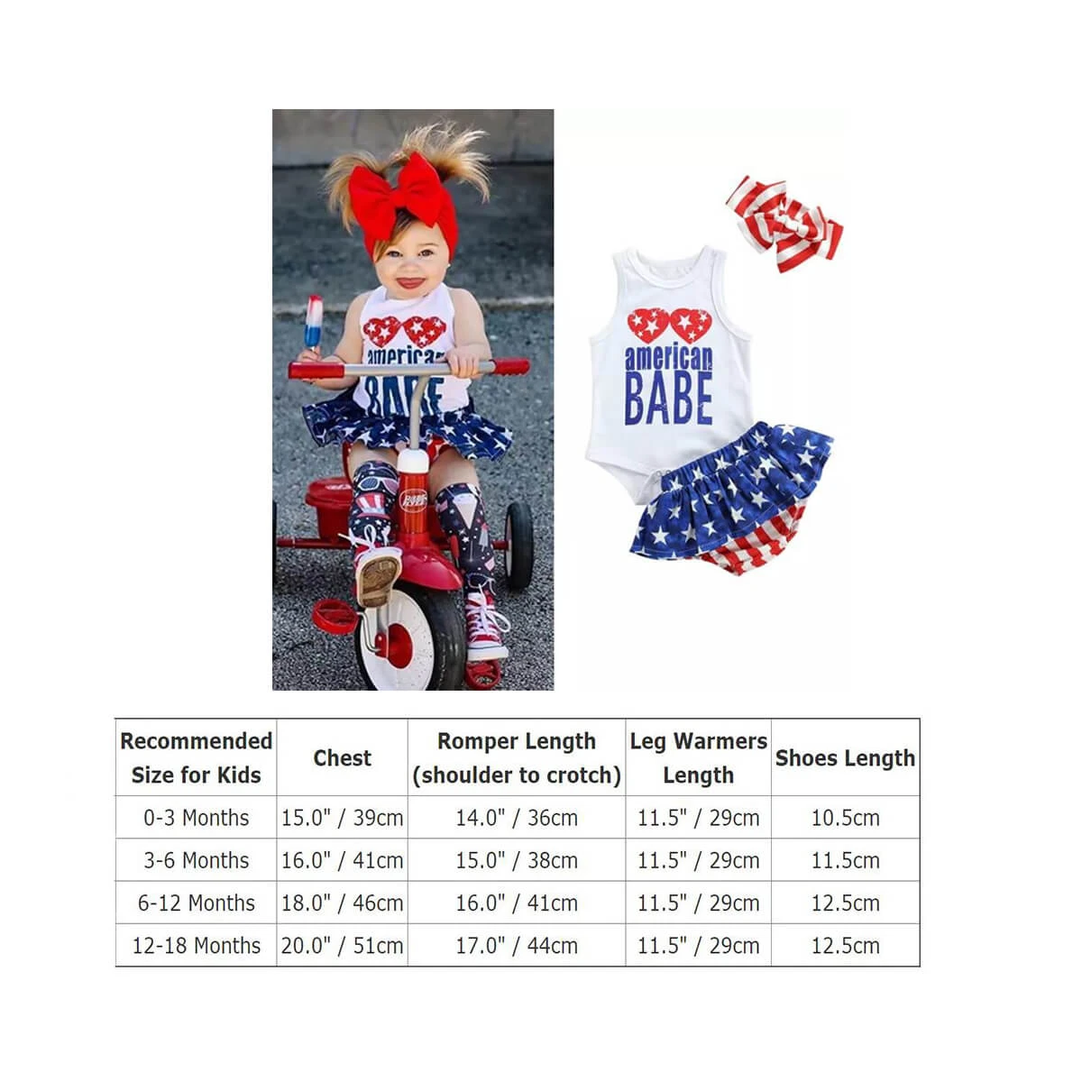 Baby Girl July 4th Outfit Romper Newborn American Flag Patriotic Summer Clothes Set 6 Baby Girl July 4th Outfit Romper Newborn American Flag Patriotic Summer Clothes Set - Image 6