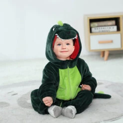 Toddler Infant Dinosaur Costume Flannel Hooded Onesie Soft Animal Romper Outfits Fancy Jumpsuit -Children Toys Sale toddler infant dinosaur costume 4