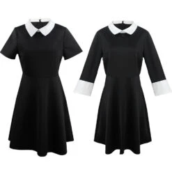 Kids Wednesday Addams Dress Black Wednesday Costume With Peter Pan Collar Girls Halloween Addams Outfits