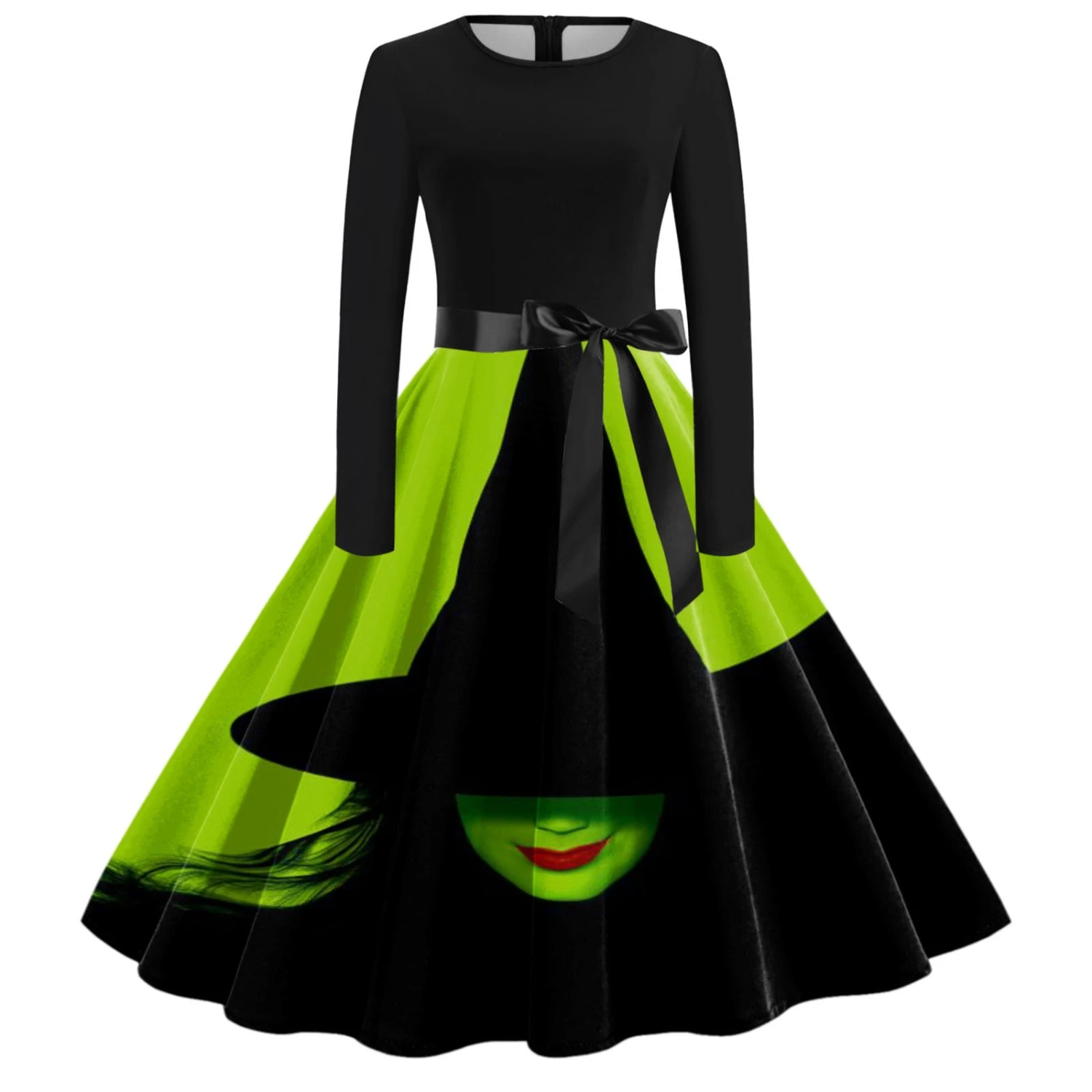 Female Elphaba Costume Green Casual Swing Maxi Dress With Belt For Daily Wear 4 Female Elphaba Costume Green Casual Swing Maxi Dress With Belt For Daily Wear - Image 4