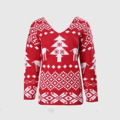 Women Christmas Sweater Criss Cross Backless Pullover Christmas Red Sweater With Long Sleeves -Children Toys Sale women christmas sweater 3