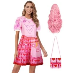 Queen Of Hearts Costume Girls Adults Princess Bridget Pink Dress And Wig For Halloween Carnival 16 Queen Of Hearts Costume Girls Adults Princess Bridget Pink Dress And Wig For Halloween Carnival -Children Toys Sale women queen of hearts costume with wig bag